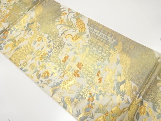 JAPANESE KIMONO / ANTIQUE FUKURO OBI / SILK / WOVEN FLOWER & BIRD